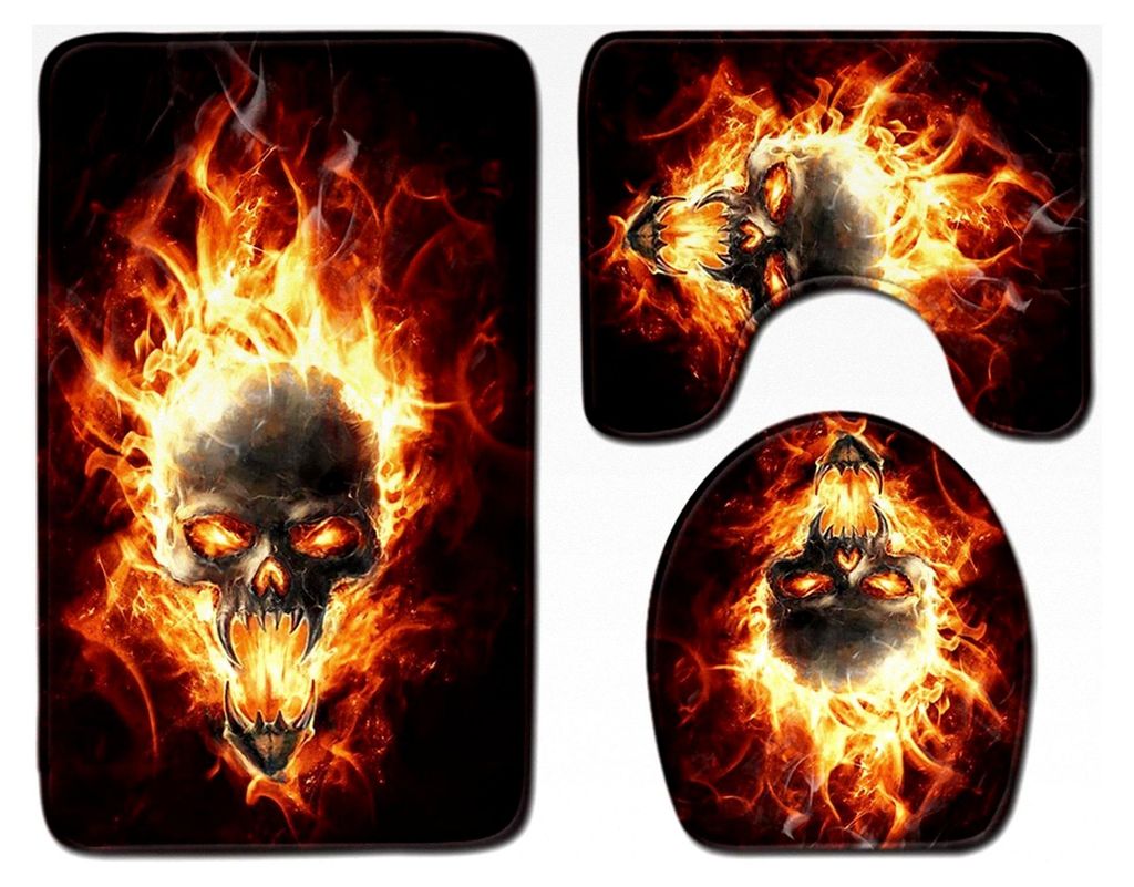 3-teiliges Set rutschfeste Badematten mit Totenkopf-Muster