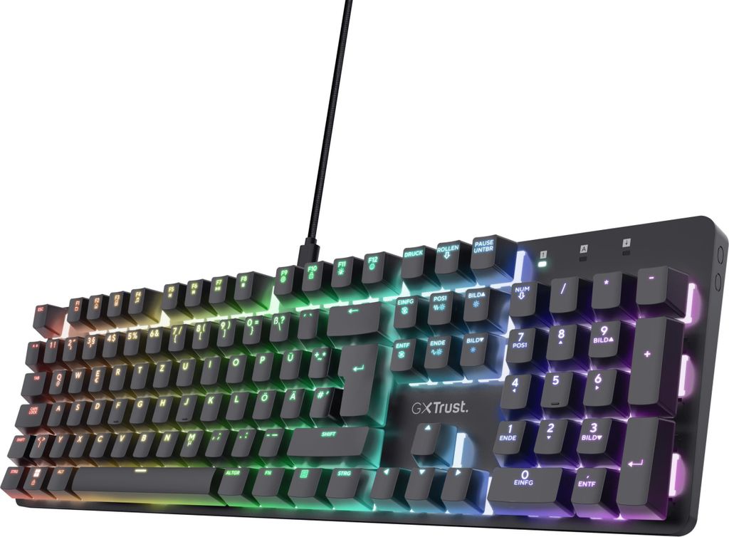 Trust GXT 871 Zora Mechanische Tastatur Deutsches QWERTZ Layout mit RGB Beleuchtung, Lineare Huano Switches, N-Key Rollover Anti-Ghosting, USB Prog...