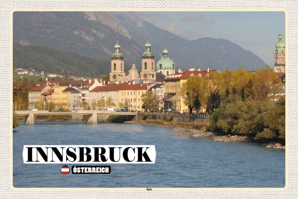 vianmo Holzschild 20x30 cm Innsbruck Österreich Inn Fluss Bildmotiv Reisemotiv Abenteuer Reisen
