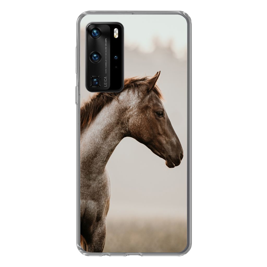 MuchoWow Handyhülle Schutzhülle Hülle für Huawei P40 Pro Pferd - Nebel - Natur Silikon Softcase Handy Hülle - Schutz