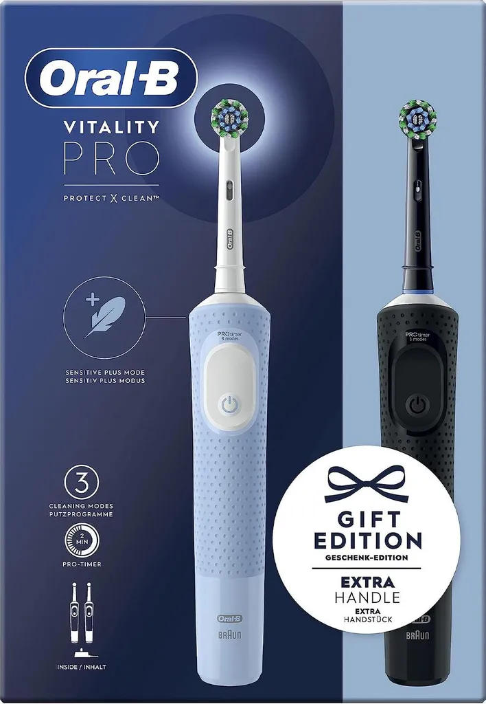 Spazzolino elettrico Oral-B Vitality Pro D103 Duo Nero/Blu + 4 ricambi di precisione + 2x custodia + 2x tappi - 6