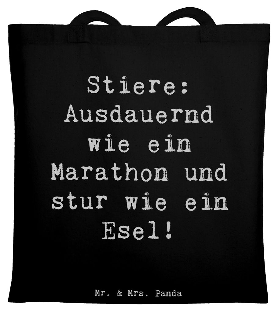 Mr. & Mrs. Panda Jutebeutel Spruch Starker Stier - Schwarz - Geschenk, Geschenke Sternzeichen, Laptoptasche, Astrologie, Ausdauer, Ausdauernd wie e...