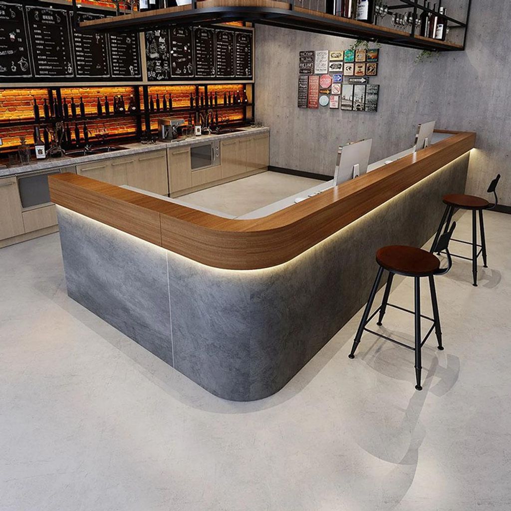 Empfangstheke mit Eckteil, Bartheke, Kassentheke, Betonoptik-Design, ideal für Cafés und Bars, Grau 180×60×100cm【Shuini 180 ZJ60】