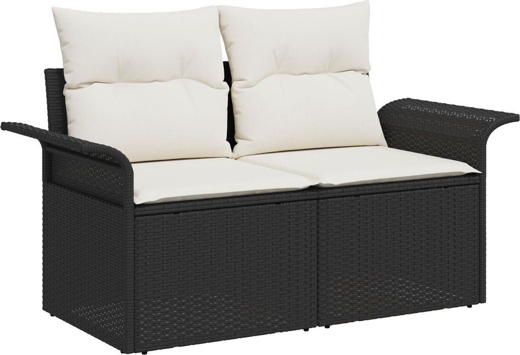 Möbel 5-teiliges Garten Sofa Set mit Kissen Schwarz Poly-Rattan, 2-Sitzer Garten Sofa mit Stauraum & Kissen Schwarz Poly-Rattan - Gartensofas 3358000