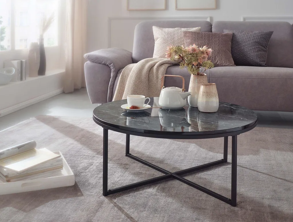 Table console effet marbre Wohnling 80x36 cm pour entrée moderne - 2