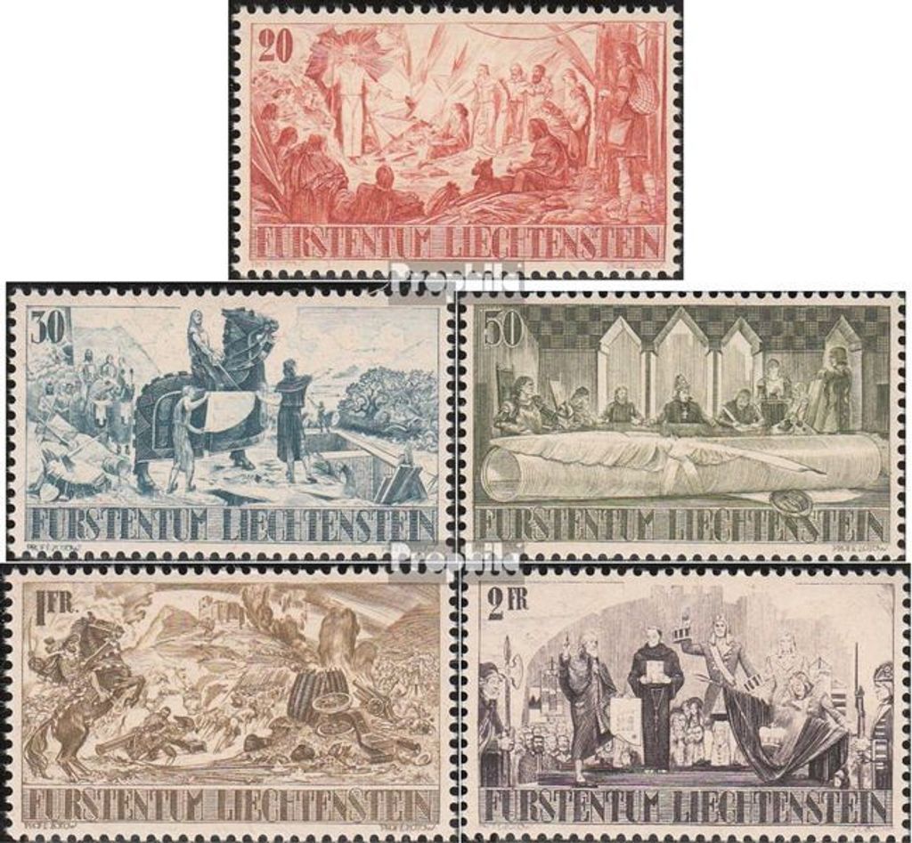 Briefmarken Liechtenstein 1942 Mi 202-206 (kompl.Ausg.) mit Falz Gebietsteilung