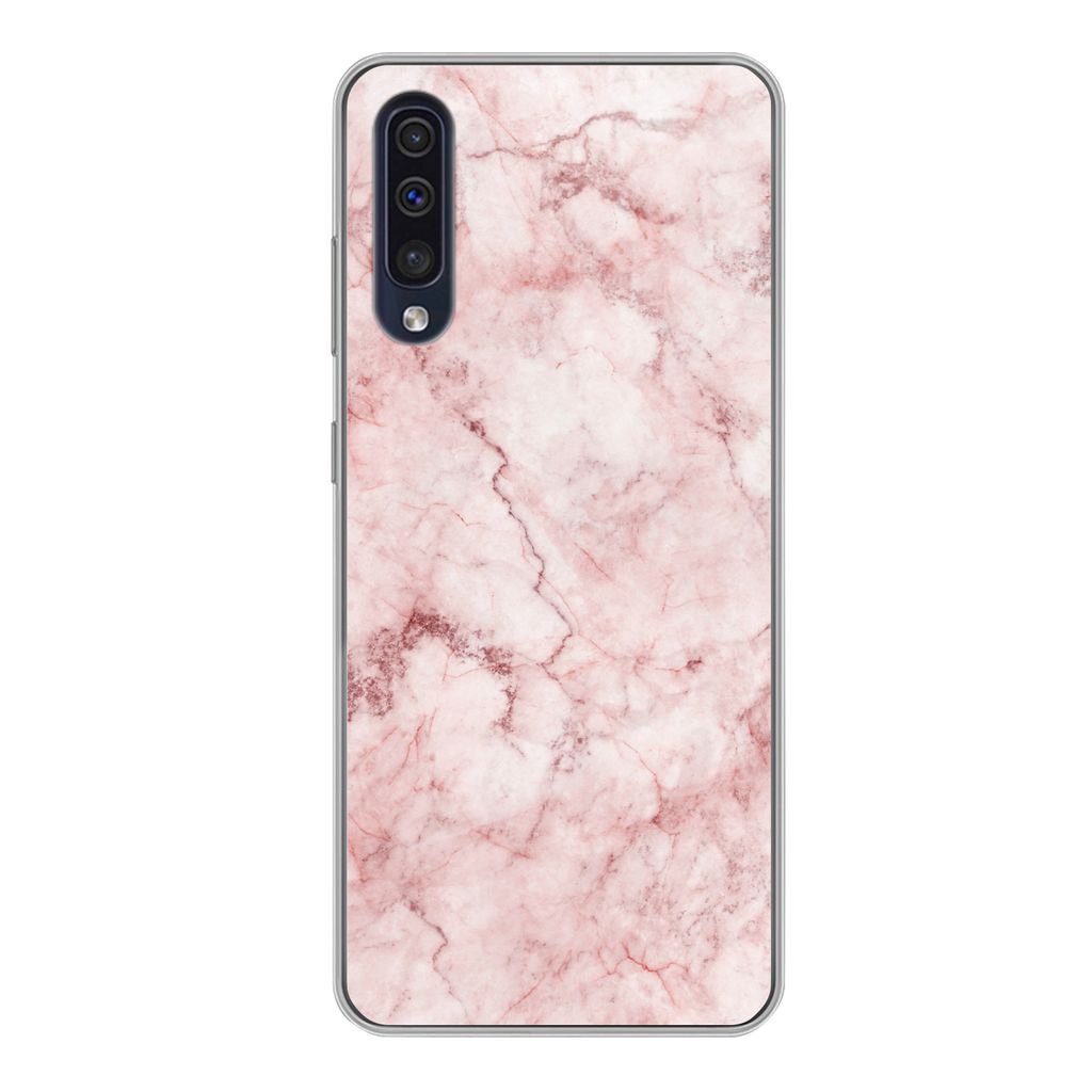 MuchoWow Handyhülle Schutzhülle Hülle für Samsung Galaxy A50 Marmor - Rosa - Luxus Silikon Softcase Handy Hülle - Mobiltelefonhülle