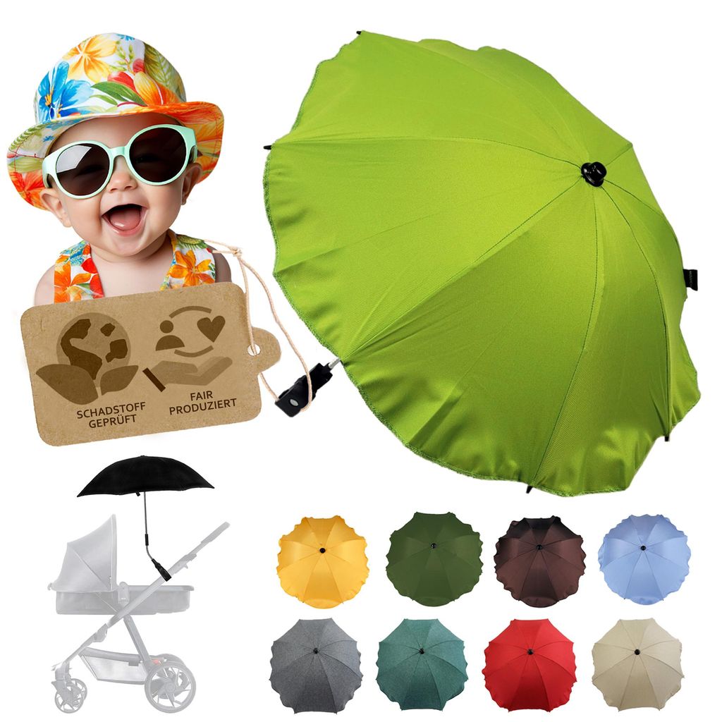 BAMBINIWELT Sonnenschirm für Kinderwagen Ø68cm UV-Schutz50+ Schirm Sonnensegel Sonnenschutz, hellgrün