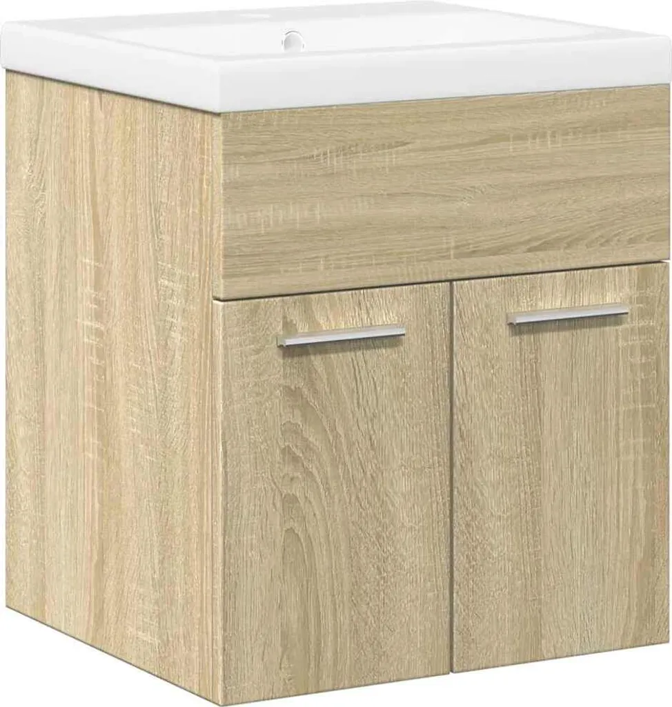 Mobilier de salle de bain chêne Sonoma avec meuble sous vasque et colonne
