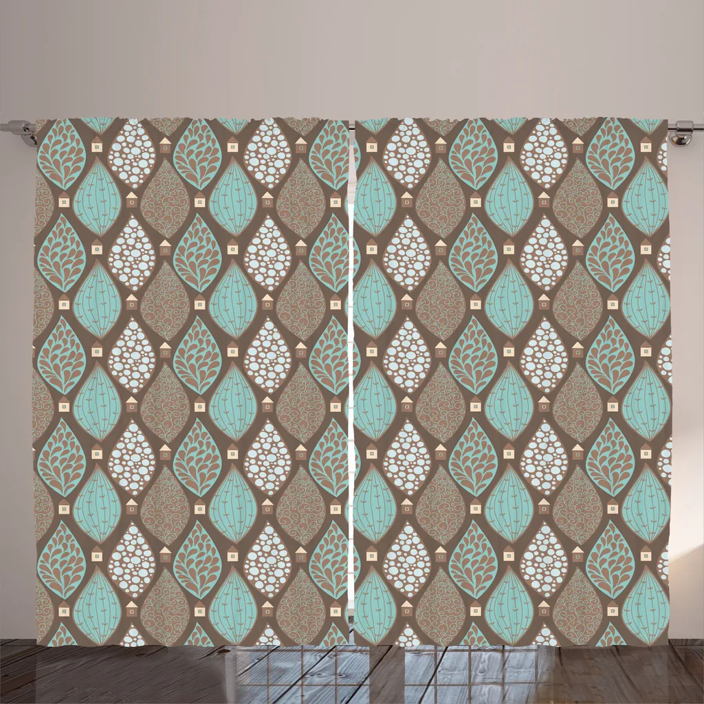 Rideau Artistique Paisley en Tissu Rustique Taupe avec Boucles 280x225cm