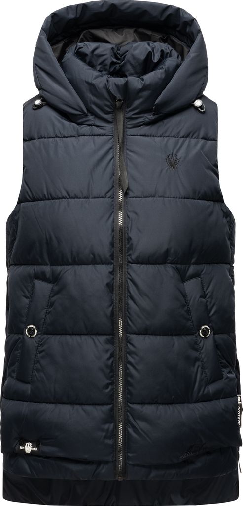 Marikoo Zarinaa Damen Herbst Steppweste mit Kapuze Bodywarmer Vegan Ärmellose Weste Navy Gr. 36 - S