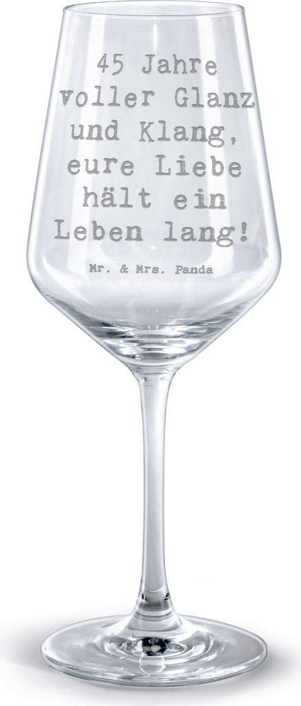 Mr. & Mrs. Panda Weinglas Spruch 45. Hochzeitstag Messinghochzeit - Transparent - Geschenk, Rotwein Glas, Hochzeitsmeilenstein, Ehejubiläum, Jubil...