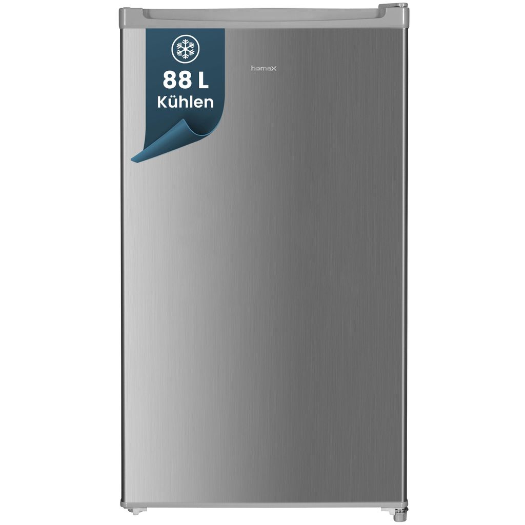 homeX Kühlschrank ohne Gefrierfach, Vollraumkühlschrank klein - 88L Nutzinhalt, Tischkühlschrank freistehend, silber