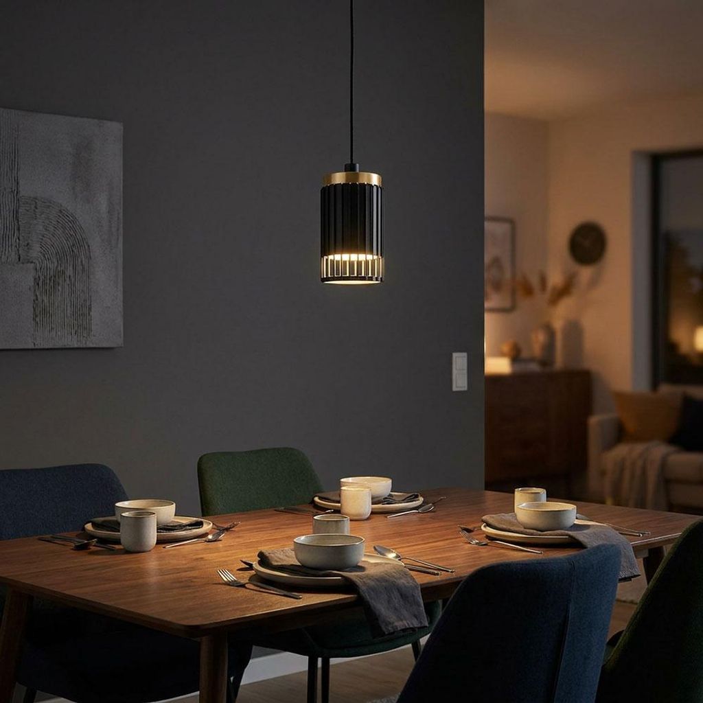 Hängeleuchte, Metall schwarz gold, H 120 cm Produktbild 