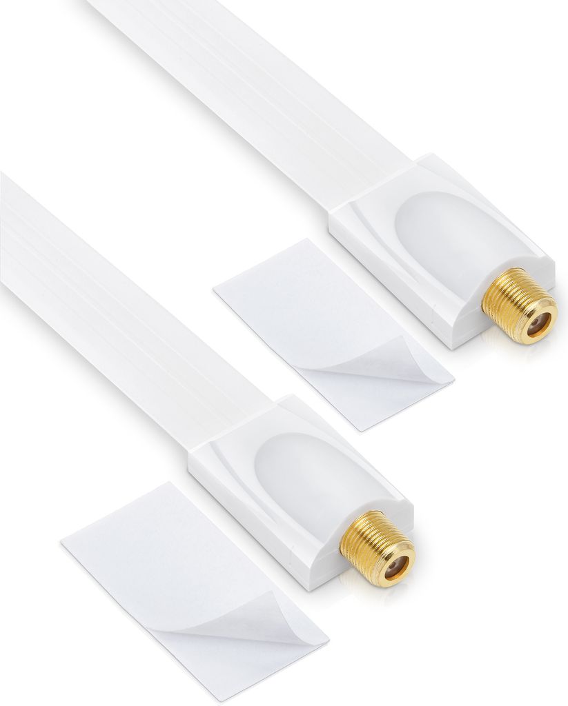 conecto Premium Fensterdurchführung für SAT Kabel koaxial inkl. Klebepads (F-Kupplung auf F-Kupplung, vergoldet) weiß, 26 cm