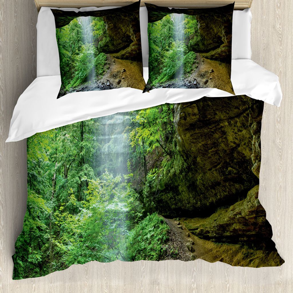 ABAKUHAUS Natur Bettbezug, Canyon Michigan Höhlen, Milbensicher Allergiker geeignet mit Kissenbezügen, 155 cm x 220 cm - 80 x 80 cm, Armee und Fa...