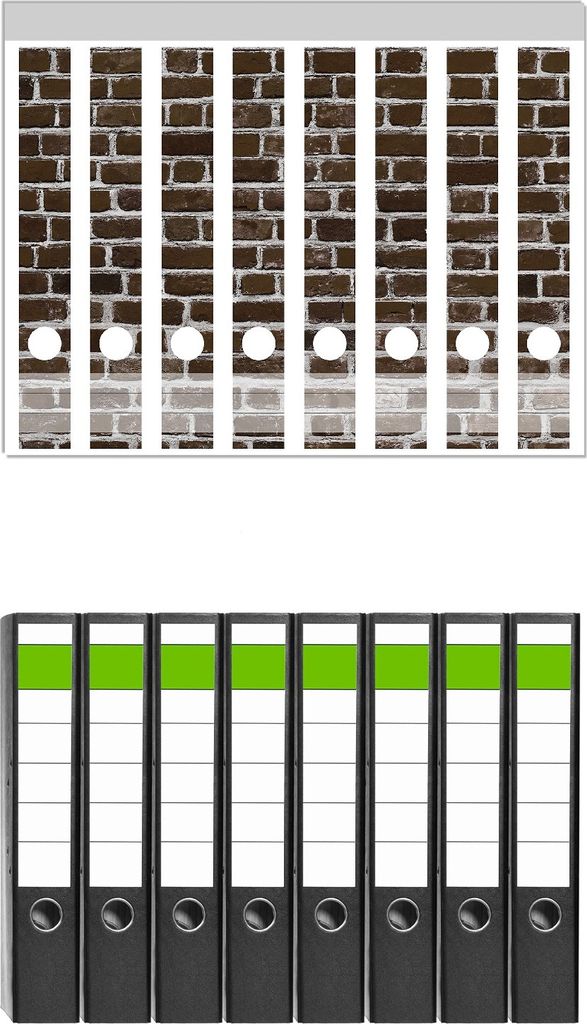 Wallario 8 Stück schmale Ordner inkl. Klebeetiketten mit Motive Ziegelsteinwand in braun - Backsteine - Set mit Rückenschildern / Ordnerrücken S...