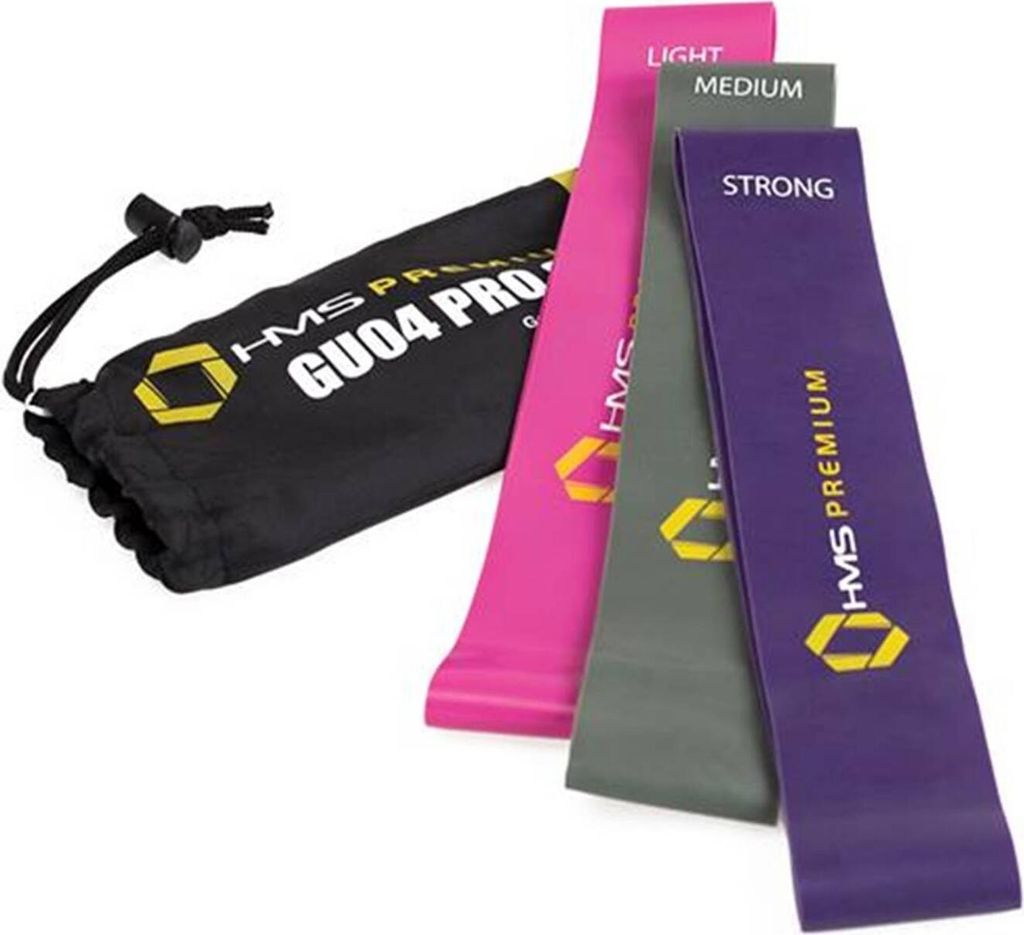 HMS PREMIUM GU04 PRO SET Fitnessbänder 3er Set Widerstandsbänder Minibands Loop Gummi Krafttraining Rehabilitation Gymnastikband Muskeltraining