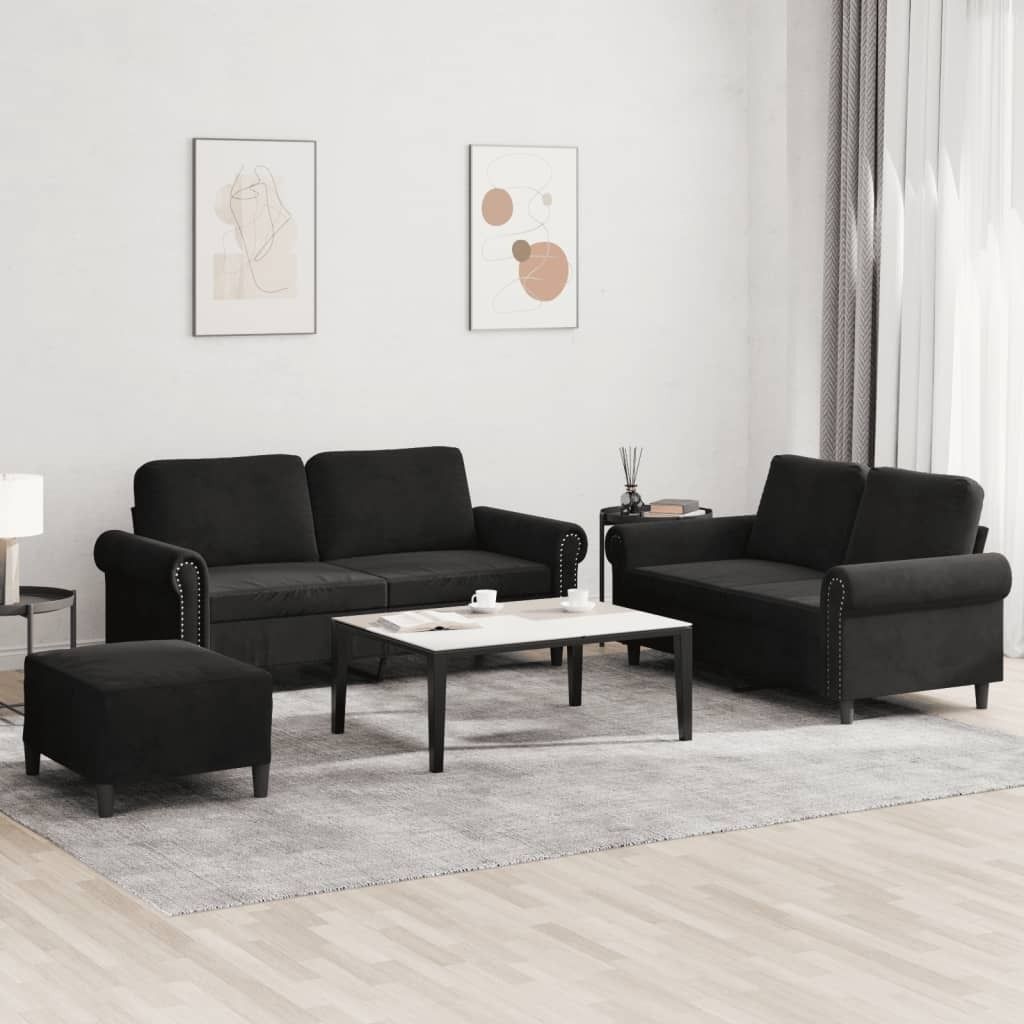 Maison Exclusive - 3-tlg. Sofagarnitur mit Kissen Schwarz Samt