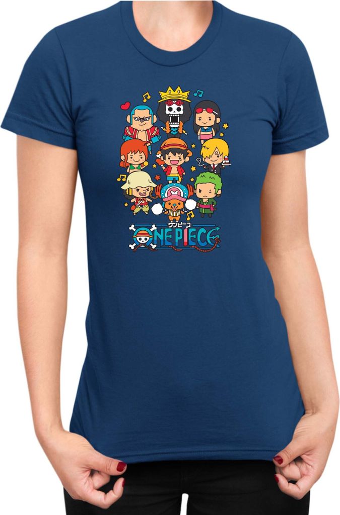Damen T-Shirt Japan Anime Manga One Manga Piece Anime Heroes Chibi Heroes Chibi, Lady 2XL / Dunkelblau