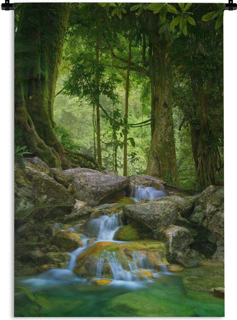 MuchoWow Wandteppich Wandbehang Dschungel - Steine - Wasser - Natur - Pflanzen 60x90 cm Tapisserie Dekoration Wandtuch - Foto-Teppich - Abwaschbar