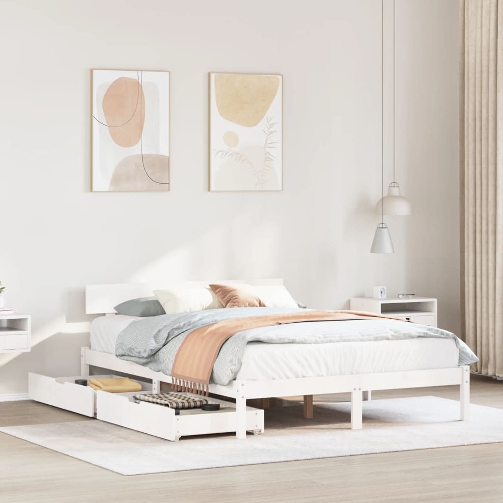 (NEU 2026) Massivholzbett/Bettrahmen, ohne Matratze, Weiß 120x190 cm - Kiefernholz - Klassische Betten - 28.13 kg