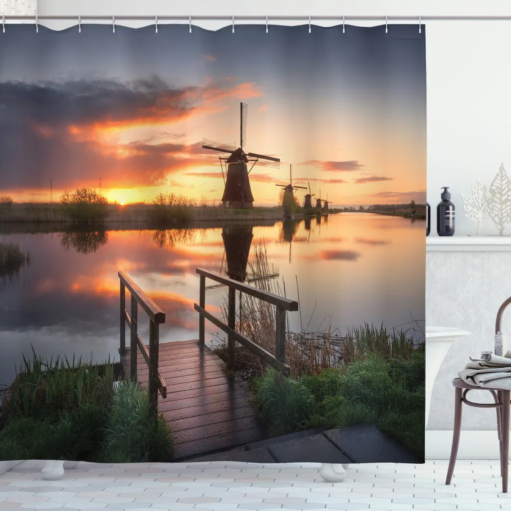Rideau de douche textile opaque décor Paysage de Rivière 175 x 240 cm