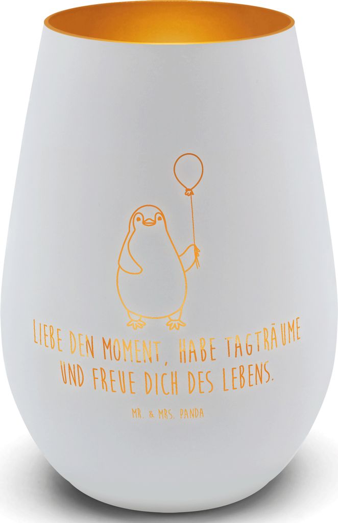 Mr. & Mrs. Panda Laterne Pinguin Luftballon - Weiß - Geschenk, Freundin, Geschenkidee, Teelichthalter Glas, Windlicht, Pinguine, Liebe, Garten, Ke...