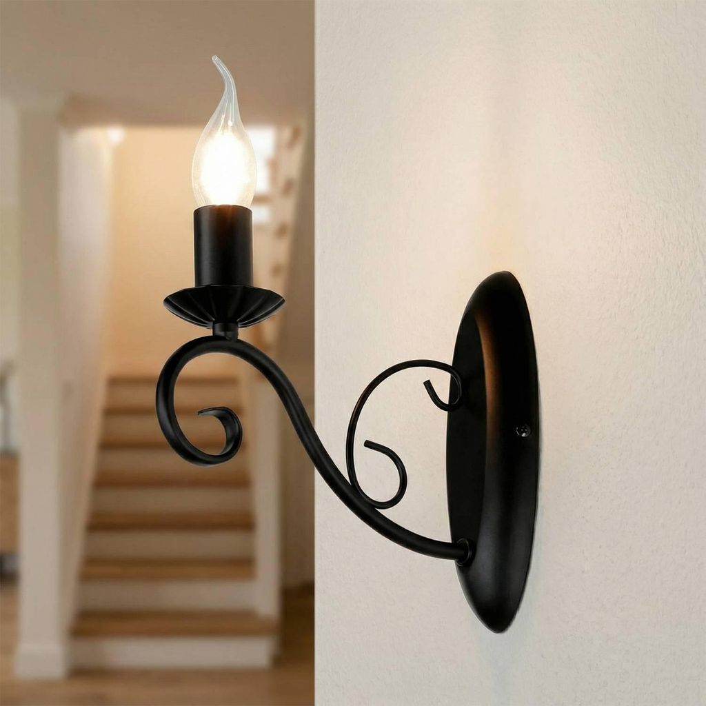 Wandlampe Klassisch "Mauro" Schwarz Metall Wandleuchte Wohnzimmer Schlafzimmer Flur