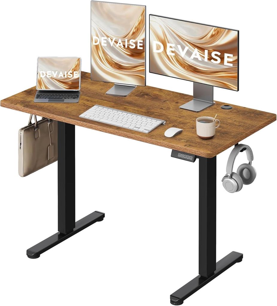 elektrisch höhenverstellbarer Schreibtisch, 120×60 cm, leiser Antrieb, Höhenbereich 72–120 cm, ergonomischer Sitz-Steh-Tisch für Büro und He...