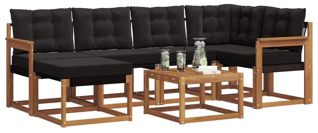 vidaXL Outdoor-Sofagarnitur mit Kissen 7 pcs Natürlich und Schwarz