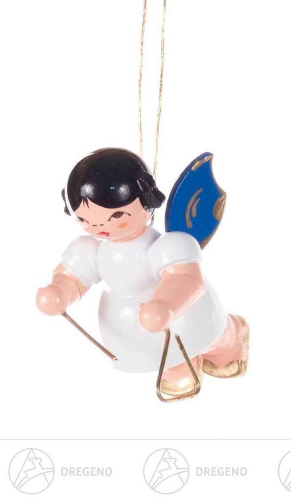 Christbaumschmuck Engel mit Triangel - Blaue Flügel - schwebend (5,5cm) von Kunstgewerbe Uhlig