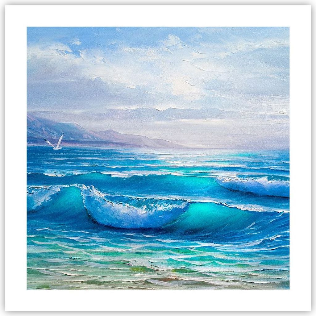 Poster - Poster ohne Rahmen - Meer Welle Möwe - 50x50 cm - Wand Bild - Wanddeko - Wandbilder - Kunstposter - Wandposter - Bilder - Kunstdruck - Wa...
