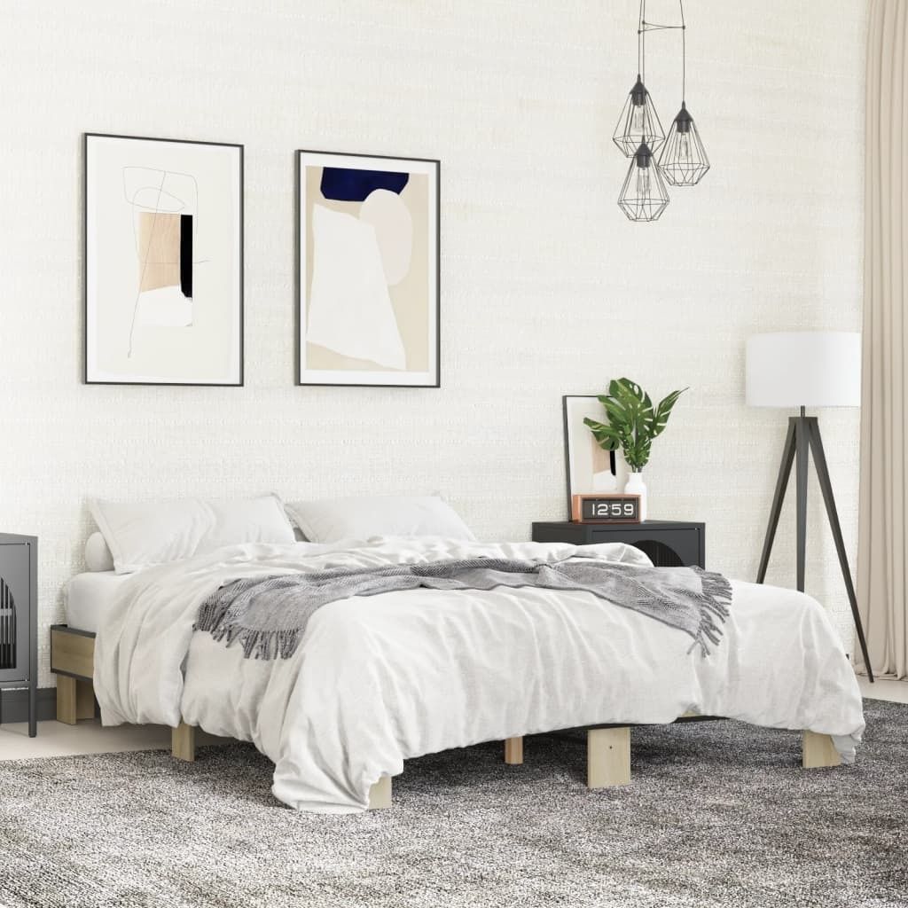 Maison Exclusive - Bettgestell Sonoma-Eiche 150x200 cm Holzwerkstoff und Metall