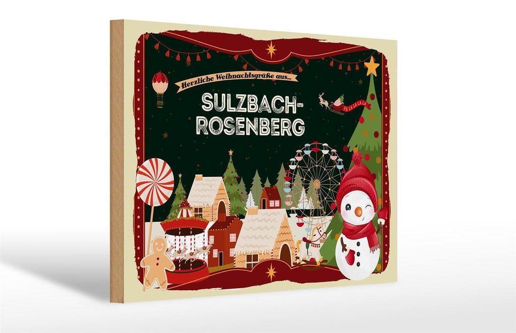 Holzschild Weihnachten Grüße SULZBACH-ROSENBERG 30x20cm Produktbild 