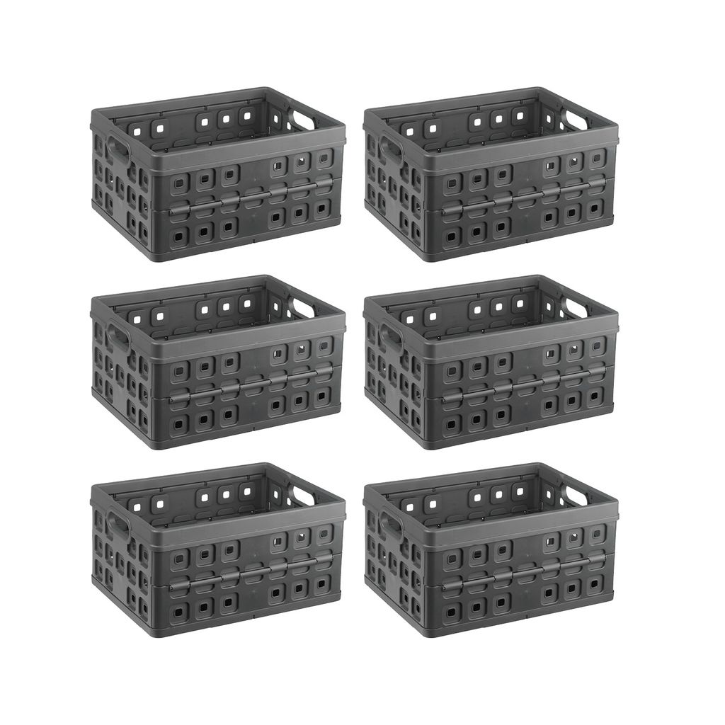 Sonnenwaren quadratische Klappkiste Anthrazit 32 Liter - 49 x 36 x H24,5 cm - Set 6 Teile
