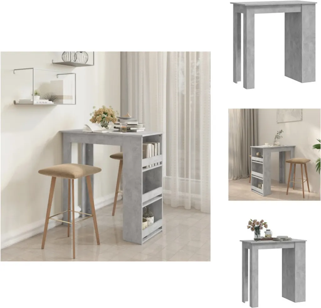 vidaXL Tavolo da Bar Grigio Cemento 102x50x103,5 cm con Ripiani