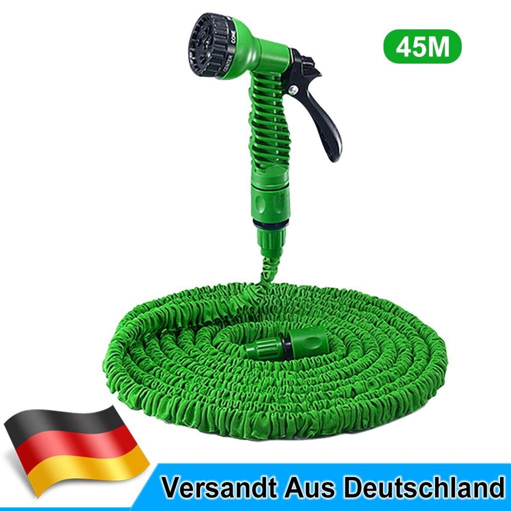 45m Flexibler Wasserschlauch Dehnbarer Schlauch Gartenschlauch Grün/Blau 7.5m