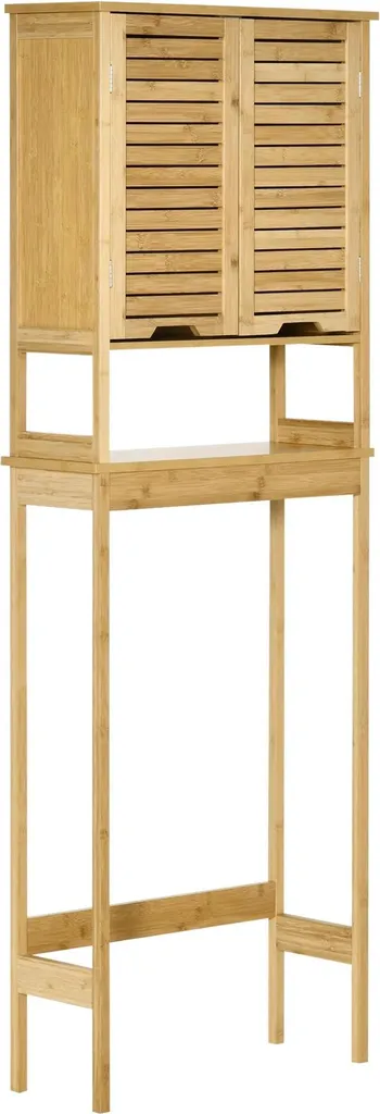 Meuble de Salle de Bain en Bambou avec 2 Portes et Étagère 173 cm Bois