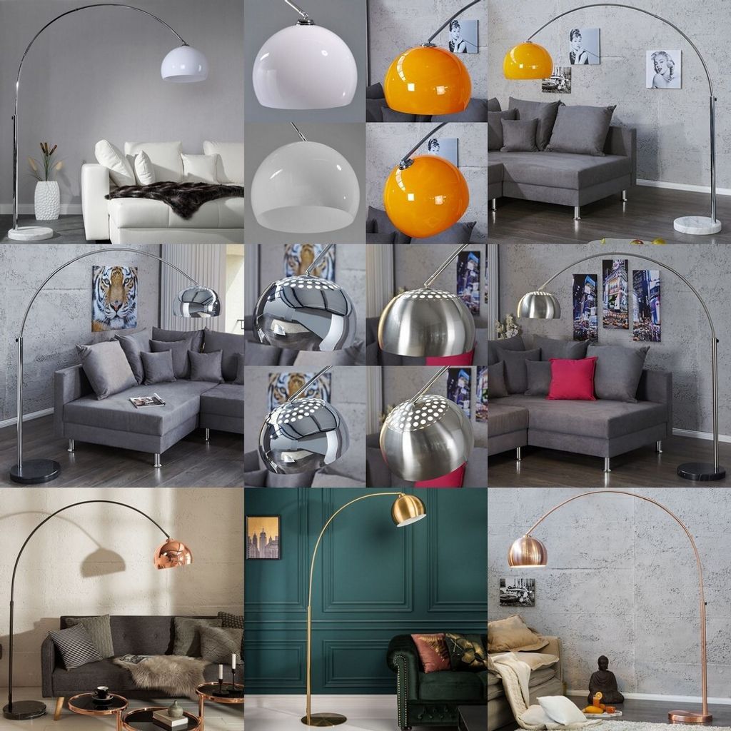 cagü: Design Bogenlampe LUXX Orange mit Marmorfuß Weiß Produktbild 10