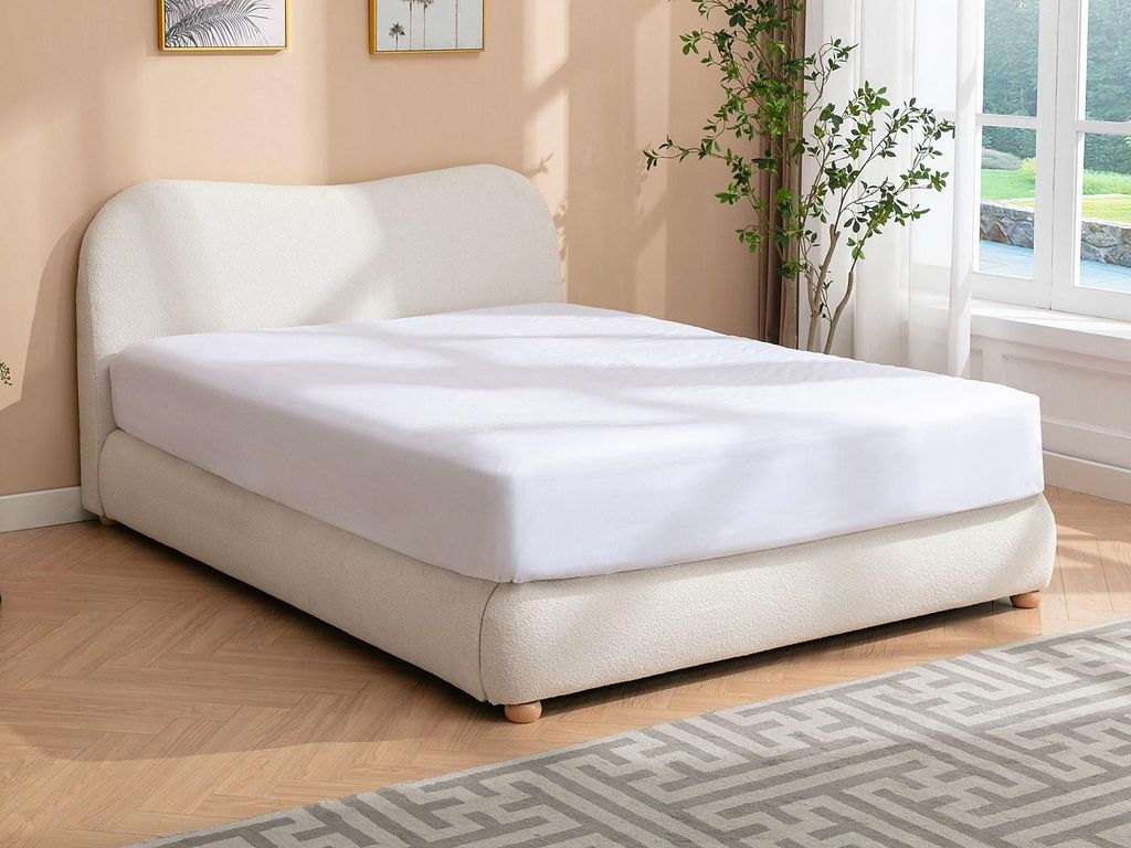 Bett mit Box 140 x 190 cm - Bukla - Weiß + Matratze - VANARI