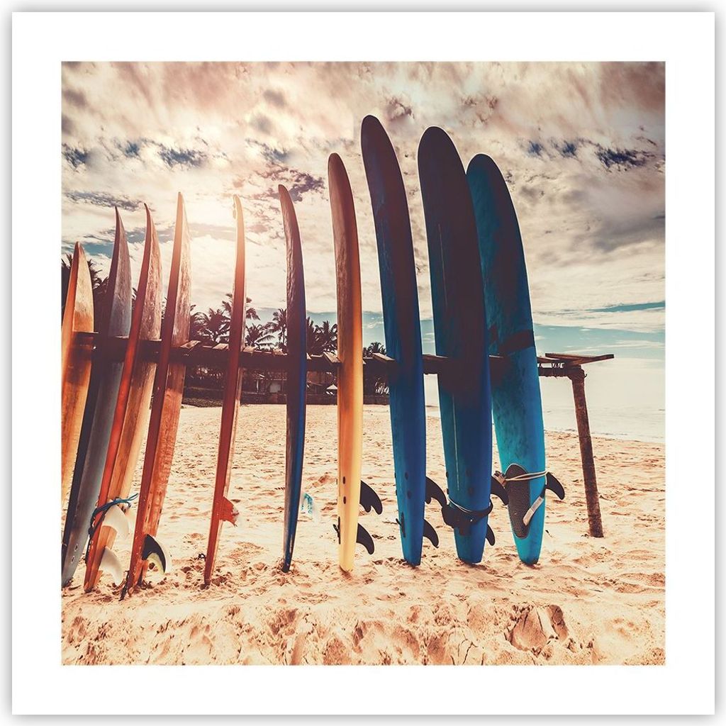 Poster - Poster ohne Rahmen - Surfen Strand Board - 50x50 cm - Wand Bild - Wanddeko - Wandbilder - Kunstposter - Wandposter - Bilder - Kunstdruck -...