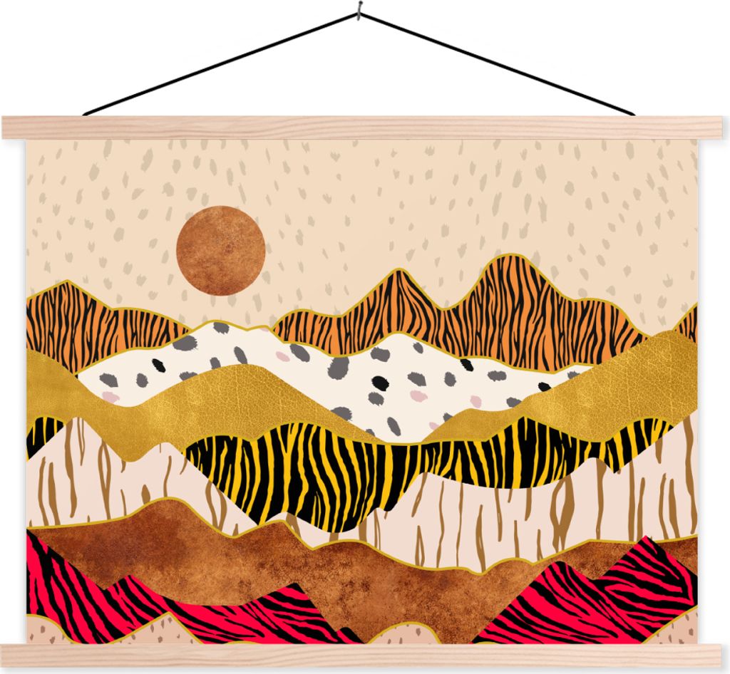 MuchoWow Textilposter Tiger Druck - Pastell - Gold - Druck - Tiger - Abstrakt 40x30 cm mit holzfarbenen Rahmen - Bilder