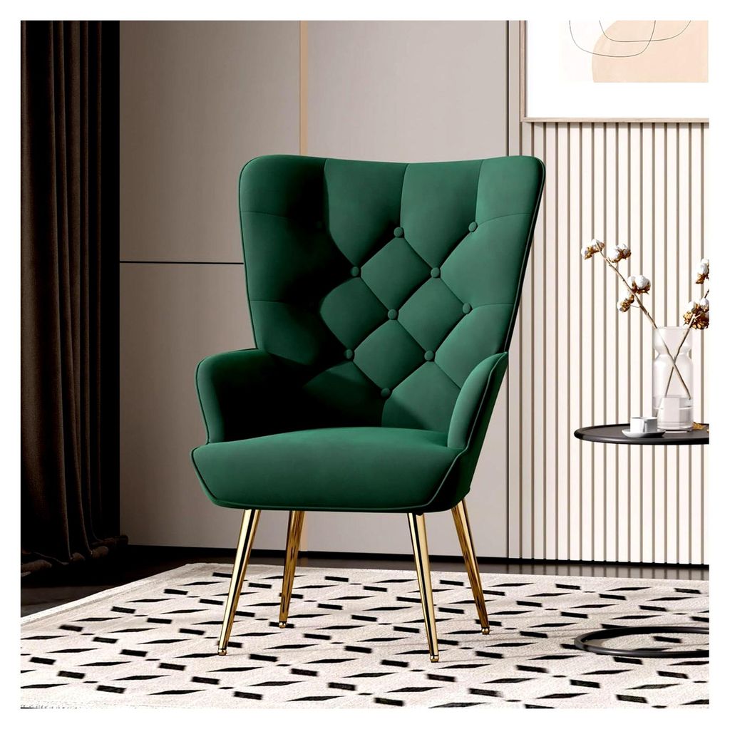Sessel Wohnzimmer Einzelsofa Loungesessel modern Relaxsessel mit goldenen Metallfüßen, Samt, für Wohnzimmer und Schlafzimmer, bis 150 kg, grün
