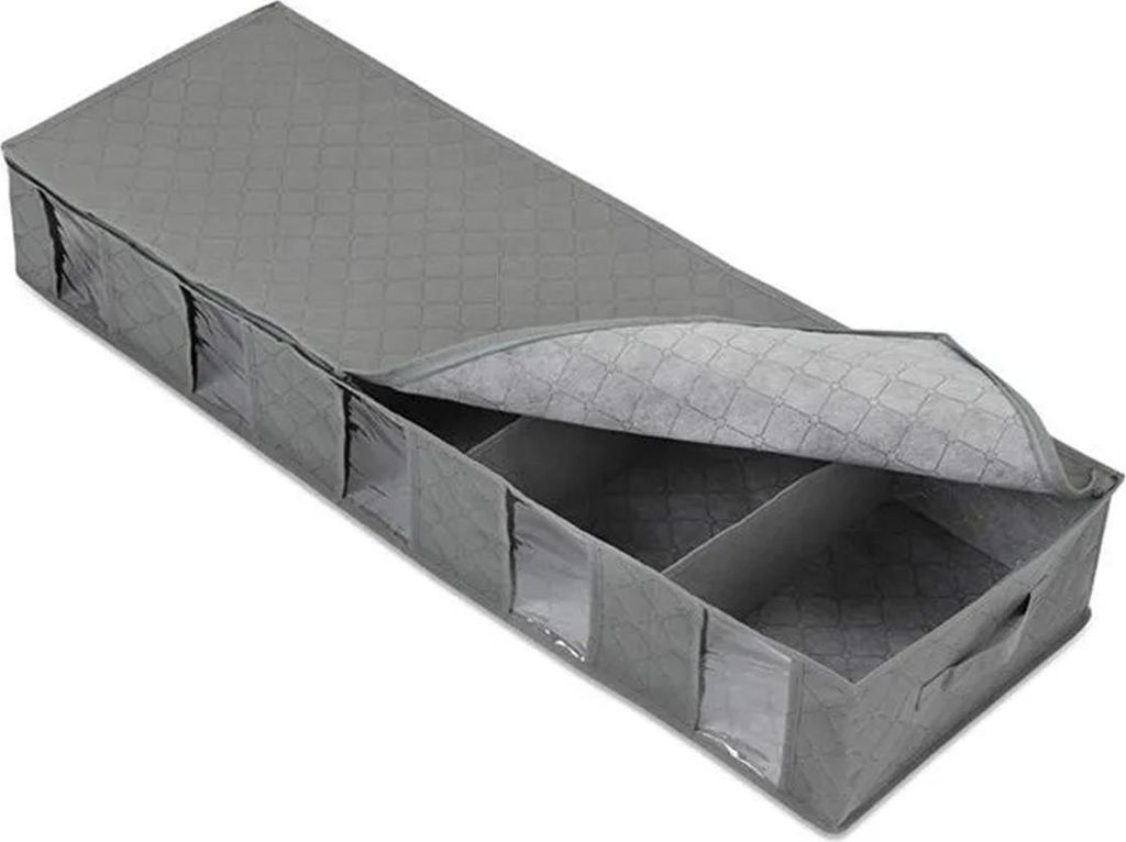 Graue Aufbewahrungsbox aus Vliesstoff unter dem Bett, Produktbild 