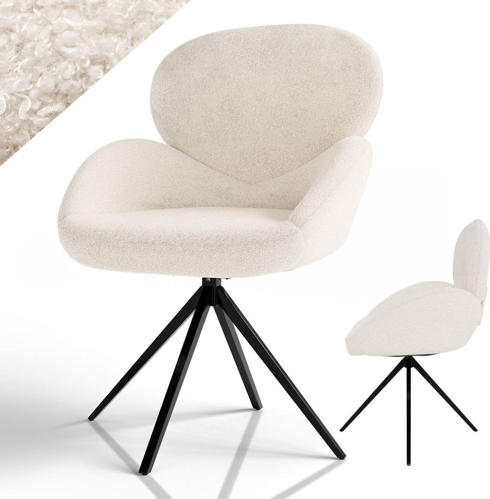 Juskys Drehstuhl Albano - Bouclé - 360° drehbar, verstellbare Füße - Creme