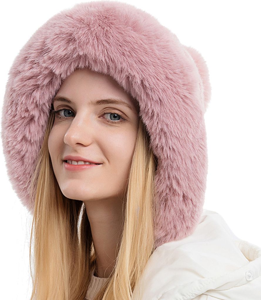 Outdoor-Fleece Kältebeständige Wrme Einfarbige Strickmütze Furball-Hut,Farbe: Rosa