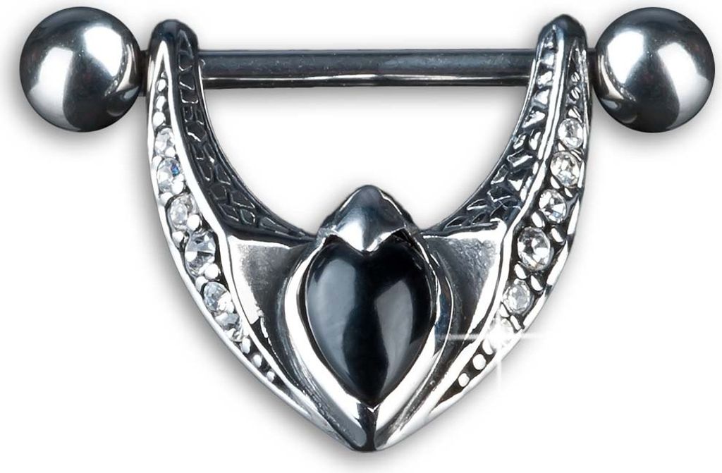 KoolKatana Brustpiercing Nippel Schild Barbell mit Anhänger Zirkonia Chirurgenstahl 316 L teilweise geschwärzt Z163.D1