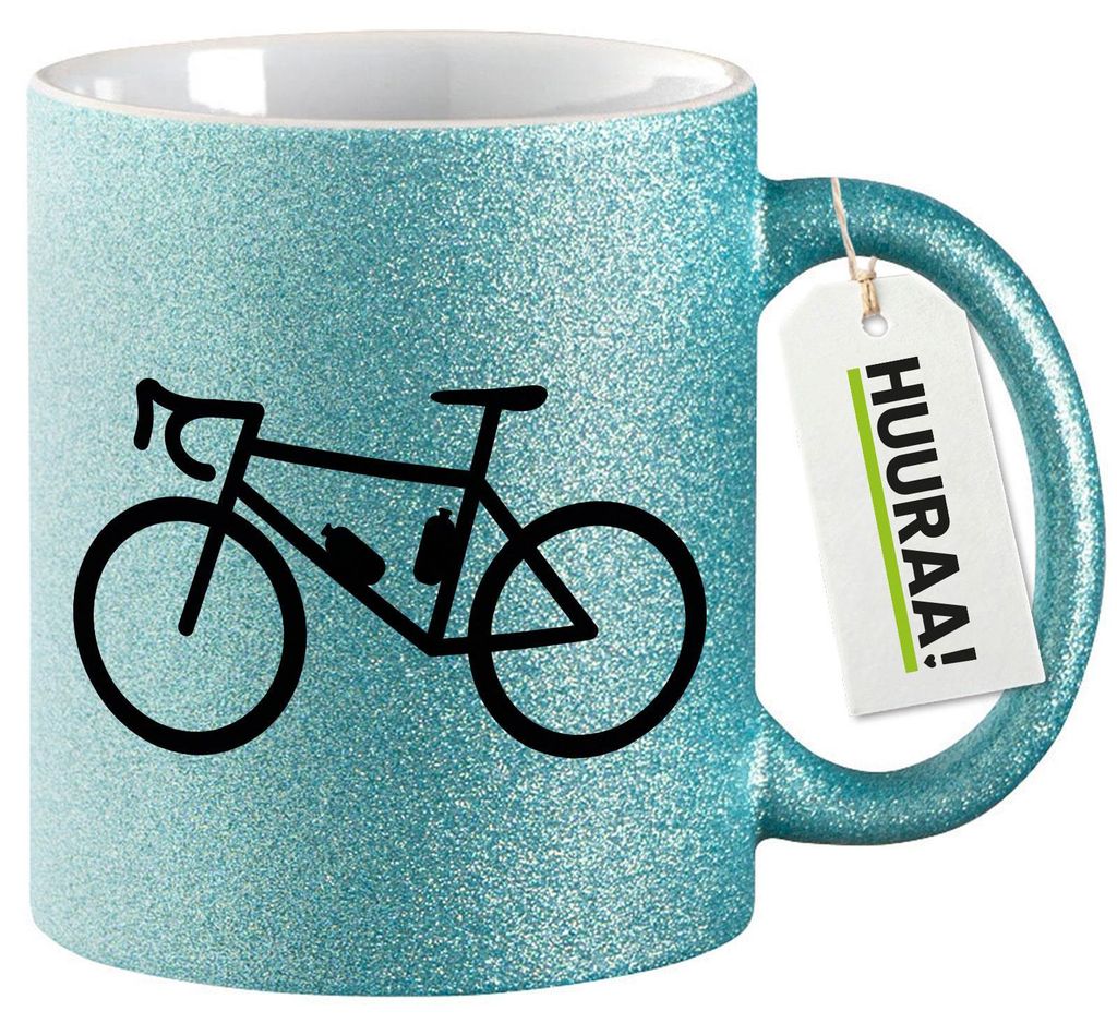 Huuraa Glitzertasse Bike Fahrrad 330ml Blau Keramik Kaffeebecher Geschenkidee