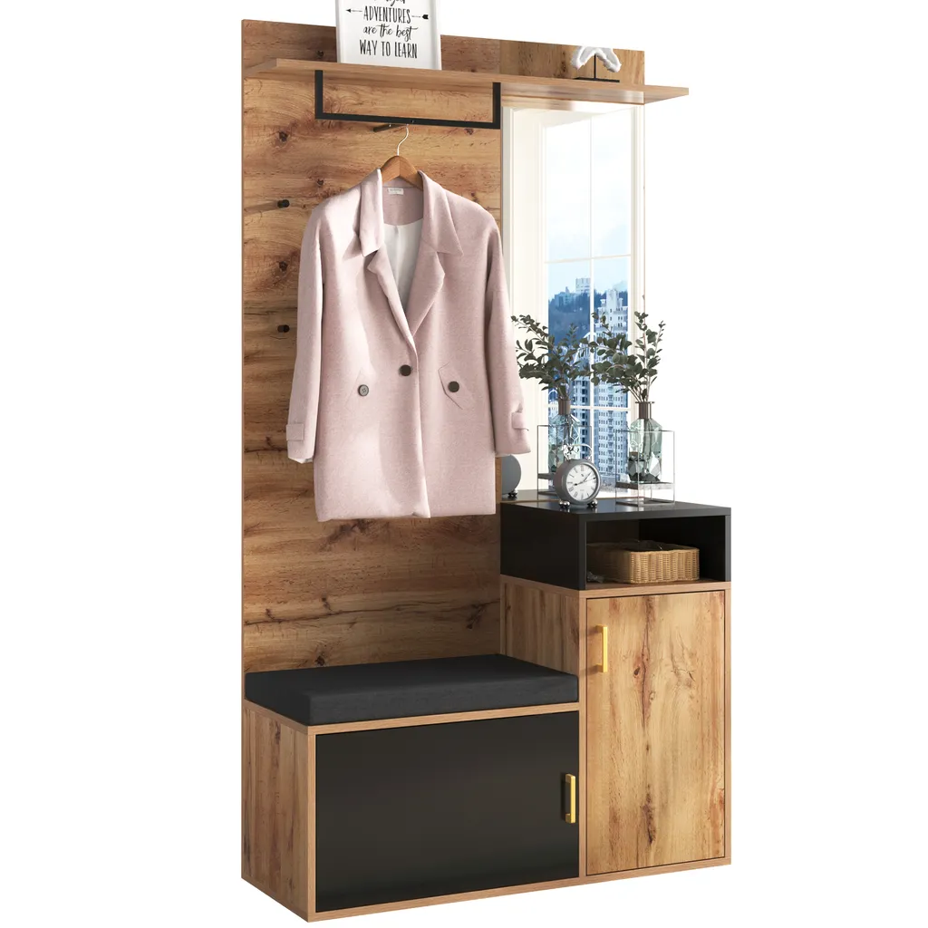 Aménagez votre entrée avec ce vestiaire complet miroir et casiers